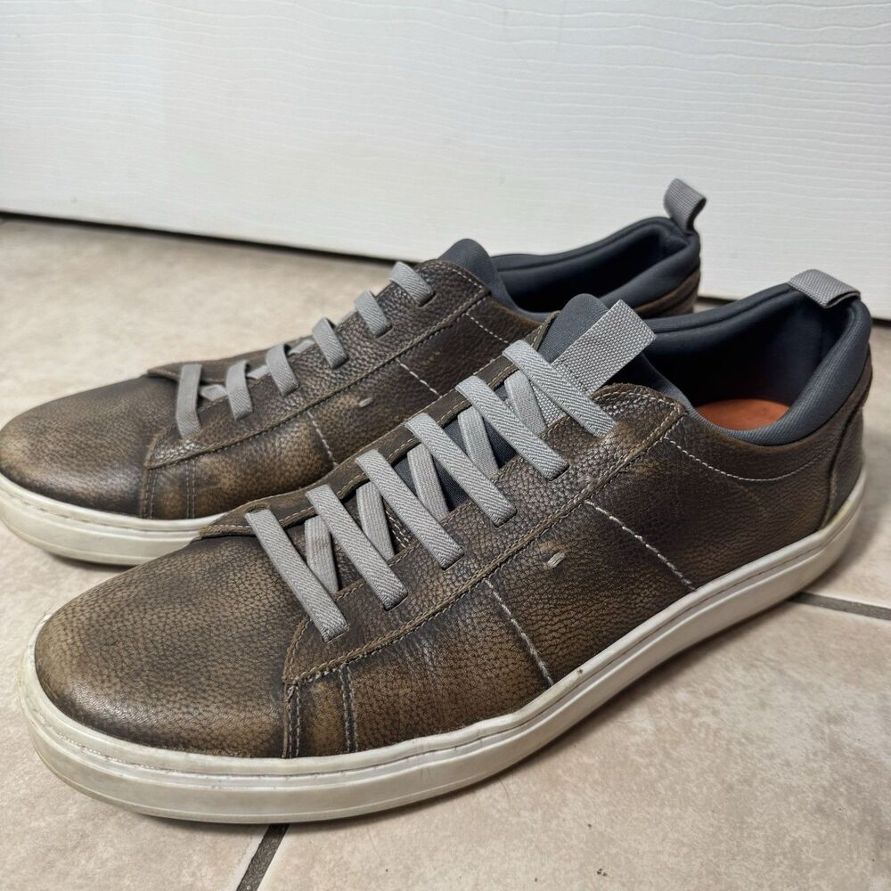 Martin Dingman Men's Brown Leather Lace Up Sneakers Logo Accents US 8.5